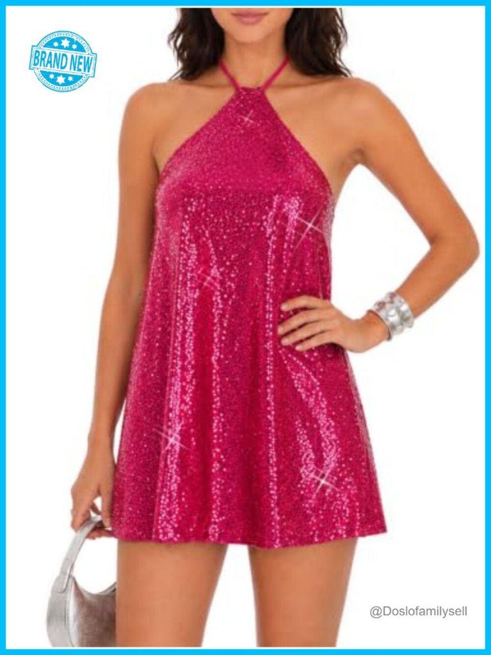 Sequin Halter Mini Dress Backless Tie Strap Party Cocktail Bodycon